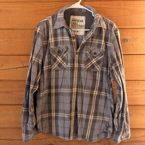 American Eagle Outfitters Gray and Tan Checkered Shirt